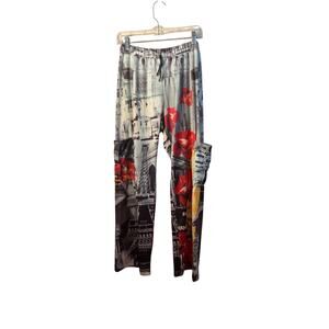 Vintage Y2k Paris France Eiffel Tower Champs Elysee Postcard Print Pants Size S